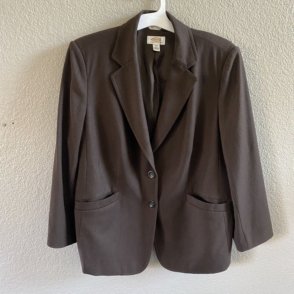 Talbots Brown wool blend blazer Jacket  14W Petite 2 Button Pocket Career